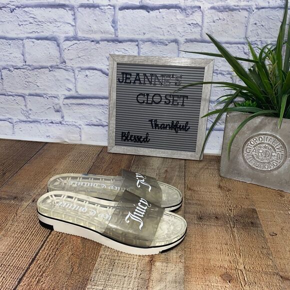 Juicy Couture In Love Black Smoke Clear Transparent Slides Sandals RARE - Picture 9 of 12